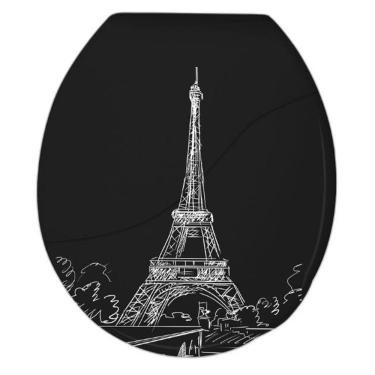 Imagem de Assento Vaso Sanitário Oval Almofadado Preto Decorado Durin