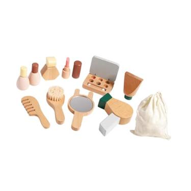 Imagem de simhoa Conjunto de brinquedos de maquiagem de madeira, brinquedos portáteis de aprendizagem de RPG, brinquedos de salão de beleza para meninas, crianças de