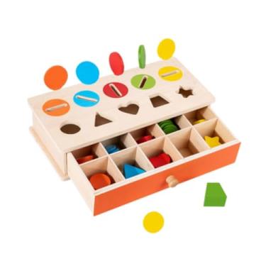 Imagem de Dynwave Caixa de classificação de cores e formas de madeira, jogo de correspondência de formas, tabuleiro de classificação de correspondência de cores, blocos