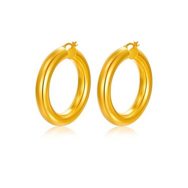 Imagem de Lansora Brincos de argola grossa grossa banhados a ouro para mulheres, brincos grandes de prata, brincos redondos de ouro, joias delicadas 30/40/50/60 mm, Cobre, Sem pedra preciosa