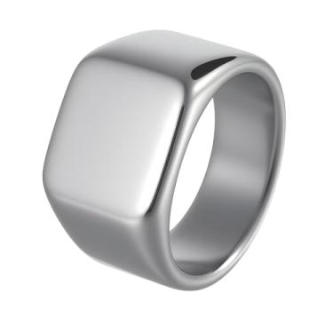 Imagem de Udolfly Anel masculino de aço inoxidável com sinete para homens e mulheres, prata/preto/dourado, anel de dedo quadrado, presente para pai e marido, 8, Metal, Sem pedra preciosa
