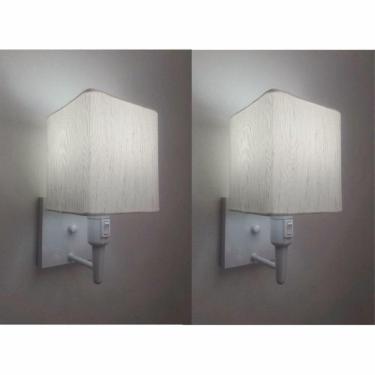 Imagem de Kit-2 Arandela Quadrada Md-2019 Branco C- Inter Liga E Desl Cúpula Em Tecido Linho Bege - Bivolt