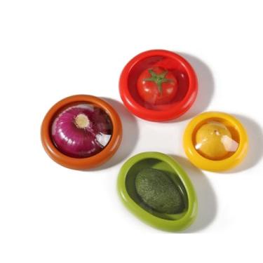 Imagem de Kit Tampa Conservadora Para Frutas e Legumes 4 Unidades – Preserve Abacate, Tomate, Limão, Cebola – Reutilizável, Hermético, Anti-Odor, Ideal Para Geladeira, Cozinha Organizada