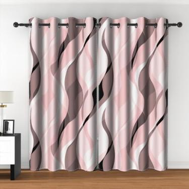 Imagem de Cortinas de janela listradas abstratas modernas retrô geométricas abstratas ombré cinza e rosa listradas cortinas blackout para sala de estar, quarto, cozinha, café, decoração 53 x 150 cm, 2 painéis