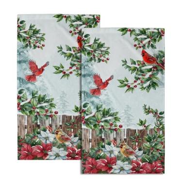 Imagem de Giwawa Toalha de pássaro vermelho - Toalhas de rosto de mão de poinsétia aquarela de azevinho de Natal - Árvores de inverno toalha de prato de microfibra macia floral vermelha branca para banheiro