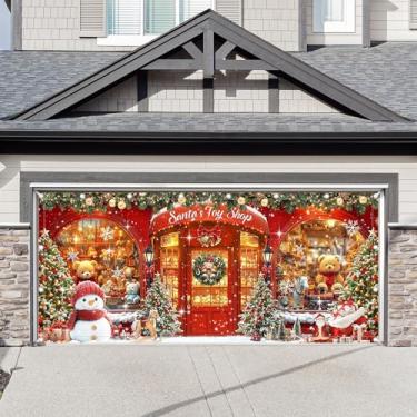 Imagem de YCUCUEI 1 peça 4,9 x 2,1 m decoração de bandeira de porta de Natal vermelho Papai Noel loja de brinquedos de Natal pinheiro boneco de neve urso fotografia pano de fundo para casa ao ar livre capa de