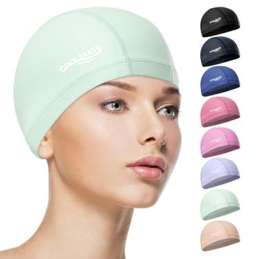 Imagem de COOLMATE Touca de natação de tecido para adultos mulheres homens crianças 3 4 6 8 14 16, camada de silicone resistente à água, touca de natação de tecido presentes para nadadores, leve para piscina
