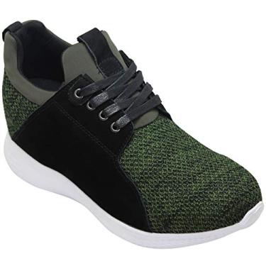 Imagem de Calto tênis masculino invisível com elevação de altura – verde militar com cadarço super leve tênis de treino casual – 8,9 cm mais alto – H71921, Verde, 10