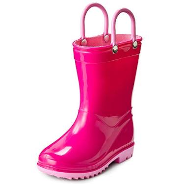 Imagem de Botas de Chuva Infantil e Infantil Puddle Play com Alças Fácil de Calçar – Cores e designs para Meninos e Meninas, Fuchsia With Light Pink Trimming, 12 Little Kid