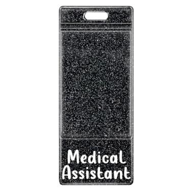 Imagem de Plifal Suporte de cartão grande para crachá de assistente médico - Acessórios verticais MA com glitter preto GG porta-cartões de identificação etiquetas de nome Buddy para trabalho hospitalar