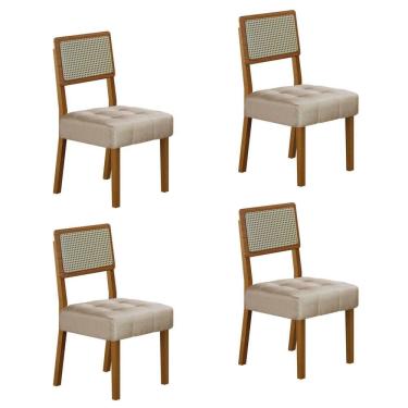 Imagem de Conjunto 4 Cadeiras para Sala de Jantar Pés em Madeira Maciça Liz Bege