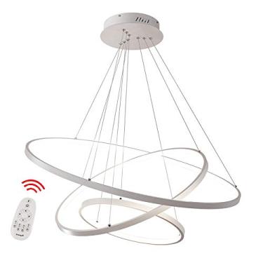 Imagem de Lustre Pendente Circular Moderno Luminária para Mesa de Jantar Ilha de Cozinha 3 Anéis Luminária de Teto com Recurso Regulável Iluminação Pendurada Interna para Restaurante e Decoração de Ca