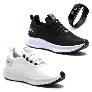 Imagem de Kit Tenis Masculino Esportivo Leve Confortavel Corrida Academia + Relógio (PTO/VER-BRANCO, BR, Adulto, Numérico, 43)