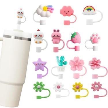 Imagem de GGDECA Topos de palha 15P para copo Stanley, tampa de cobertura de palha de silicone de 10 mm para copos Stanley 30 1,134 g, acessórios de tampa reutilizáveis