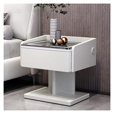 Imagem de Mesa de cabeceira inteligente criativa com estilo de carregamento USB criado-mudo com luz LED armário lateral (cor: Svart, Tamanho: D)