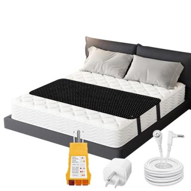 Imagem de XINHUSU Tapete de aterramento para cama, capa de colchão de aterramento de couro PU 68 cm x 198 cm com testador de tomada, adaptador, cabo