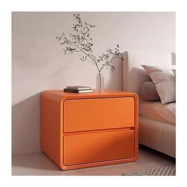 Imagem de Cômoda com gaveta, mesa de cabeceira de madeira maciça, duas gavetas sem alças, couro de microfibra, mesa de cabeceira branca/cinza/curry/laranja, mesa de cabeceira para armazenamento de espaço grande