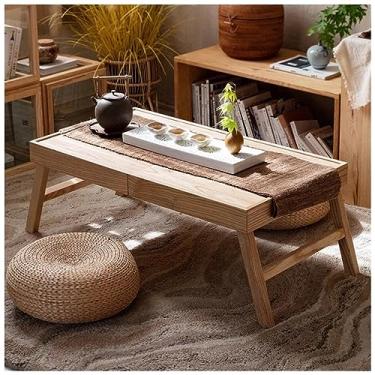 Imagem de Mesa de chão de tatame para casa mesa de jantar de madeira maciça mesa de jantar baixa para meditação, mesa baixa multifuncional (cor de tronco 90 x 50 x 35 cm)