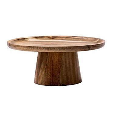 Imagem de URGDWEKJY Bandeja retrô de madeira maciça para sobremesa de frutas bandeja alta para bolo bandeja de madeira conjunto de chá da tarde mesa de sobremesa suporte de exibição palete (B)