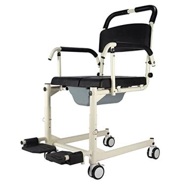 Imagem de Cadeira sanitária para idosos, cadeira de chuveiro com braços e rodas, cadeira de transferência de elevação de cômodas, cadeira de rodas com cômoda para idosos com deficiência 100 libras