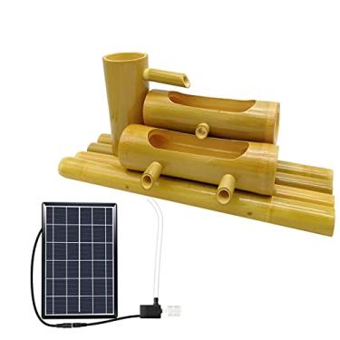 Imagem de Fonte de água solar de bambu com bomba, fontes Feng Shui Zen, com painel solar e tubo de água de 2 m, para gramado de quintal interno e externo
