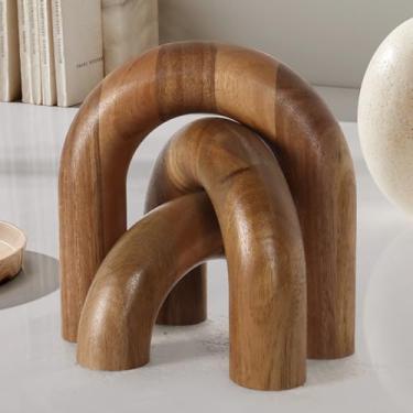 Imagem de Oakrain Decoração de arco de madeira com 3 peças, decoração de mesa de centro e estante de madeira, objetos de mesa estéticos, decoração boho moderna natural para entrada da sala de estar, pequeno
