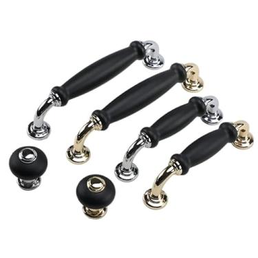 Imagem de CXYFQUUK Puxadores de armário de cozinha dourados de liga de zinco sólido de cerâmica puxadores de gaveta ferragens de móveis de porta de armário 2 peças (ouro 128 mm)