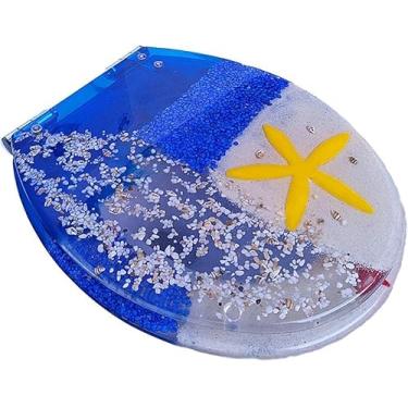 Imagem de Assento De Vaso Sanitário De Resina Transparente De Estilo Marinho Com Conchas De Praia Para Uma Experiência De Banheiro Higiênica E Confortável, Dobradiça De Aço Inoxidável, A