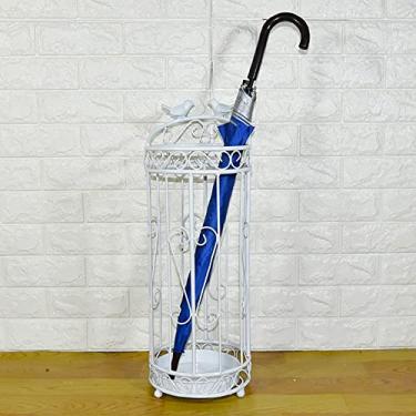 Imagem de Guarda-chuva com bandeja coletora, suporte de guarda-chuva de qualidade antigo suporte de guarda-chuva de metal para bengalas, entrada de bengala, decoração de corredor (cor: marrom) (branco)