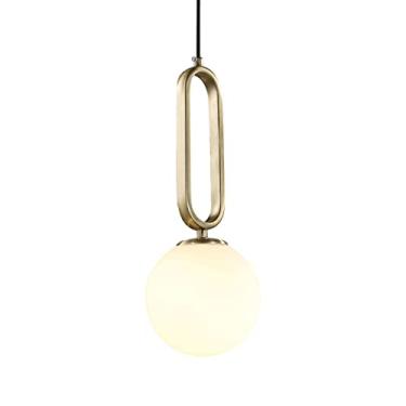 Imagem de YQSLQZZ Luzes de teto suspensas de vidro dourado, luminária pendente de globo de meados do século, lustre de iluminação decorativa de cabeceira de quarto, para sala de jantar, bar, cozinha, ilha