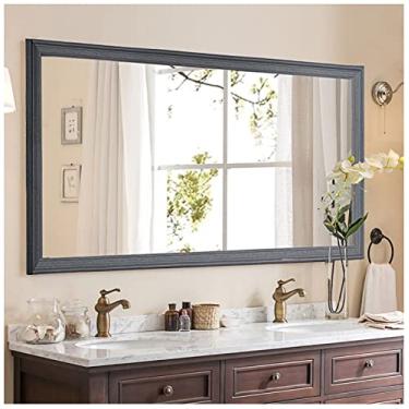 Imagem de Espelho retangular para banheiro, espelho decorativo rústico vintage, espelho suspenso horizontal ou vertical, para entrada, lavabo, espelho inquebrável (cor: cinza, tamanho: 70 x 90 cm/27,5 x 35 pol