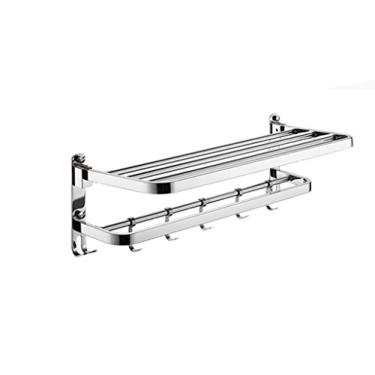 Imagem de Toalheiro de aço inoxidável, suporte de toalha, prateleira de trilho de hotel, dobrável, montada na parede, banheiro, acabamento escovado, para cabide de torre de cozinha