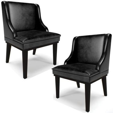 Imagem de Kit 2 Cadeiras Decorativas Sala de Jantar Base Fixa de Madeira Firenze PU Preto Brilho G19 - Gran Belo