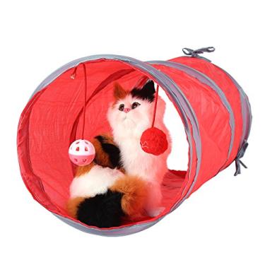 Imagem de Pssopp Brinquedo de Túnel para Gatos Petactivitystructure, Tubo de Túnel de Brincar Dobrável Com Bola de Pelúcia para Gatinhos, Atividade Interativa Divertida para Gatos e Cães Pequenos (Vermelho)