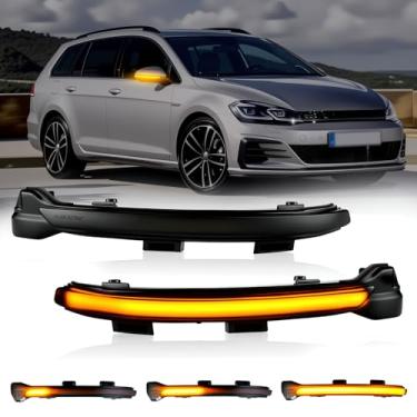 Imagem de D-Lumina Luzes de seta sequenciais de LED com sequencial, lente fumê para VW Golf 7 MK7 MK7.5 7.5 VII GTI R GTD Jetta Sportsvan Touran, indicador dinâmico, lâmpada piscante espelhada, pacote com 2