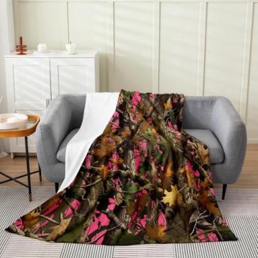 Imagem de Erosebridal Cobertor de flanela para meninas, camuflado, rosa, para bebês, 76 x 101 cm, camuflagem de caça, cobertor de lã para sofá, cabana rústica, chalé, felpudo, estampa de galho de árvore