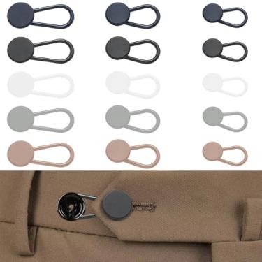 Imagem de Pacote com 15 extensores de botões para jeans, extensores de botão de calças, extensores de cintura, extensores de botão de plástico para calças, shorts, saias, 5 cores sortidas