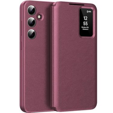 Imagem de Capa para Samsung Galaxy S25 FE com visualização inteligente de tela pequena, capa carteira S-View, para Samsung S25 FE 5G, capa de janela inteligente, capa protetora de couro flip Smart View