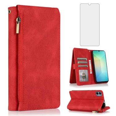 Imagem de Asuwish Capa carteira compatível com Samsung Galaxy A06 5G, protetor de tela de vidro temperado e zíper retrô de couro, suporte para cartão, acessórios para celular Ao6 A 06 4G LTE feminino masculino