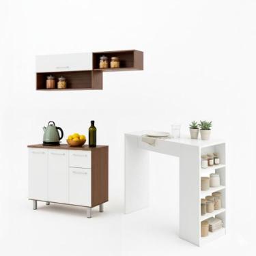 Imagem de Armário de Cozinha Compacta 150cm 4 Portas 1 Gaveta + Bancada Gourmet 