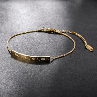 Imagem de Pulseira feminina banhada a ouro de aço inoxidável com design gravado de sol e olhos para Ramadã, corrente ajustável para ajuste confortável