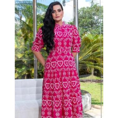 Imagem de Vestido Elegante de Festa Lese Algodão Gola Alta Evangélico - Fashion,