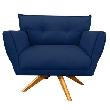 Imagem de Poltrona Giratória Anitta Suede Base Madeira Azul Marinho