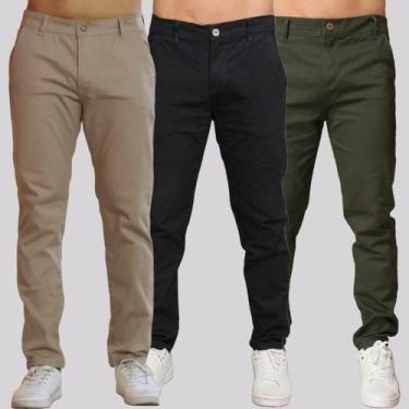 Imagem de Kit 3 Calça Sarja Masculina Calca Masculino C/lycra Elastano - NoBrand