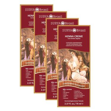 Imagem de Kit 4 Henna Creme Surya Brasil Castanho Dourado Kit