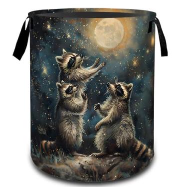 Imagem de VODRM Cesto de roupa suja dobrável com céu noturno de guaxinim, organizador de brinquedos para crianças e adultos, cesto de armazenamento impermeável de tecido Oxford para quarto, banheiro, decoração