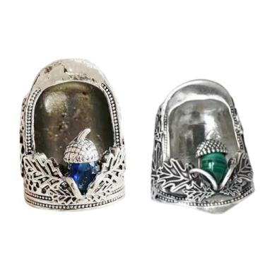 Imagem de FJYXCHENXM 2 peças dedais para costura elegante estilo vintage dedais de costura para costura à mão conjunto aberto protetores de dedo de metal anel acolchoado bordado e artesanato dois tamanhos