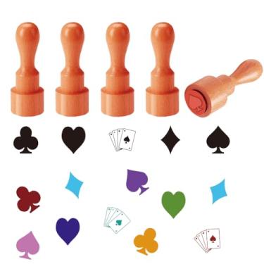 Imagem de AHANDMAKER 5 estilos de carimbos de cartas de baralho com elementos mágicos, mini carimbo de ovo de madeira, carimbos de desenho exclusivos para scrapbook, agenda, decalque
