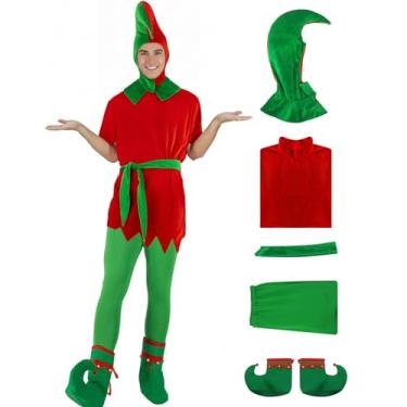 Imagem de Poboola Fantasia de elfo de Natal para mulheres, fantasia de ajudante do Papai Noel, adulto, engraçado, chapéu de elfos mal-humorados, roupa para festas de fim de ano, cosplay, Vermelho, XX-Large