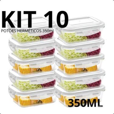 Imagem de Marmita de Vidro 350ml Potes Hermético KIT 10, 8, 6, 4 e 1 Un Tampa Tr